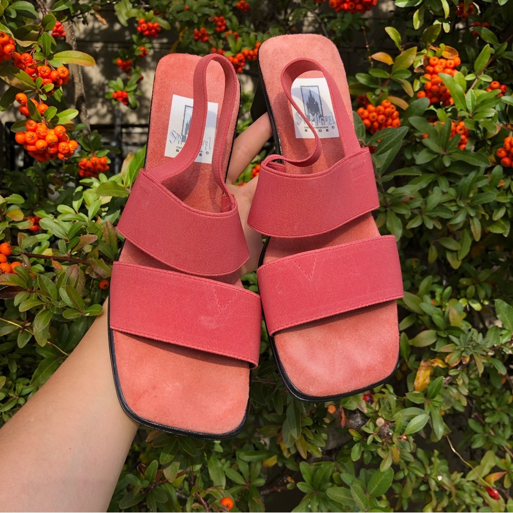 Vintage Coral Red Suede Slingback Sandals
